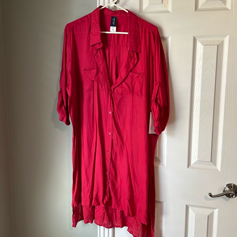 Button down swimsuit cover up color- magenta